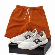 Kit Masculino Casual Shorts Sarja/linho Confortável e Tênis na Cor BEGE Leve para Uso Diário