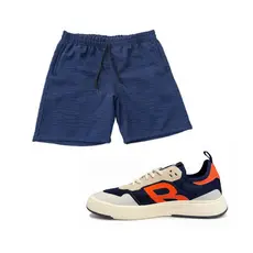 Kit conjunto Tênis na cor Azul e short tarja linho casual na moda