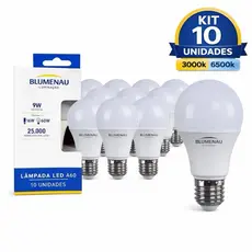 10 Lâmpadas Led 9W Blumenau Iluminação Bulbo A60 Pera Branco Frio 6500K Branco Quente 3000K Luz Amarela Bivolt E27