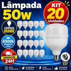 20 Unidades Lâmpadas Alta Potencia 50w 6500K Super Bulbo Forte Luz Branca 110v/220v Bivolt Potente Grande Galpão