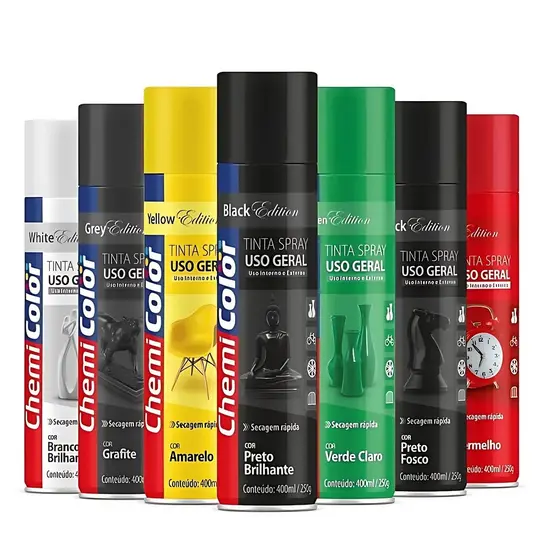 Tinta Spray Chemi Color 400ml Todas as Cores - Exelente Cobertura Uso Geral Madeira Metal Gesso e Artesanato