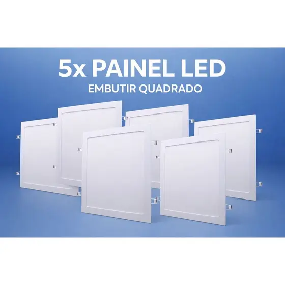 Kit 5 Painel Plafon Quadrado 18w 22X22 Embutir ALUMINIO Luminaria de Teto Slim