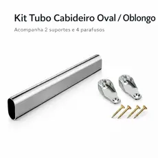 Tubo Cabideiro Oblongo Oval Com Suporte Guarda Roupa Kit de Montagem