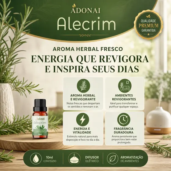Essência Aromática Alecrim 10ML Aroma Difusor Elétrico Umidificador Aromatização Energizante Natural Foco