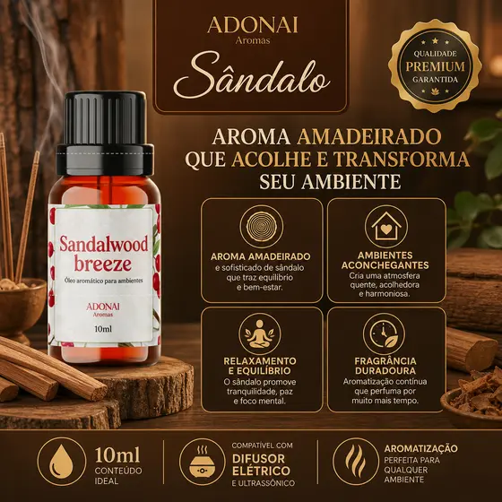 Essência Aromática Sândalo 10ML Aroma Difusor Elétrico Umidificador Aromatização Ambiente Amadeirado