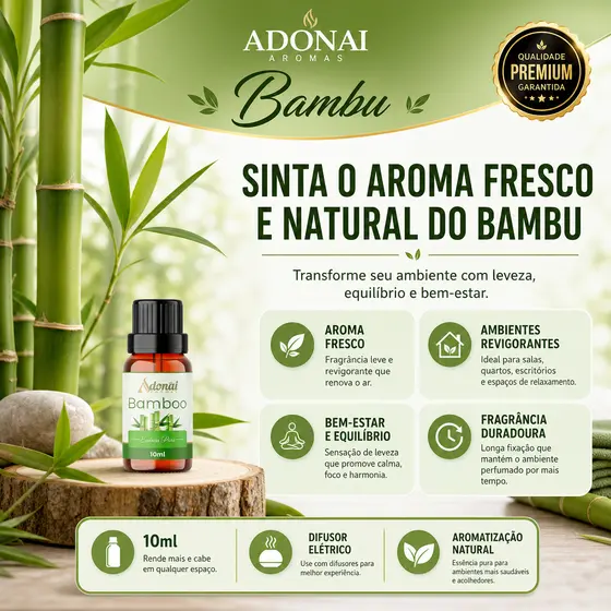 Essência Aromática Bambu 10ML Aroma Difusor Elétrico Umidificador Aromatização Frescor Natural Suave