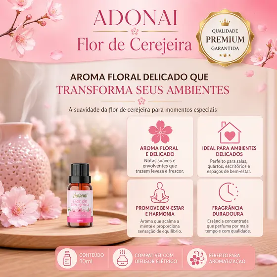 Essência Aromática Flor De Cerejeira 10ML Aroma Difusor Elétrico Umidificador Aromatização Aconchego