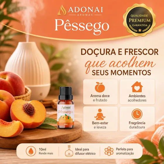 Essência Aromática Pêssego 10ML Aroma Difusor Elétrico Umidificador Aromatização Doce Fresco Natural