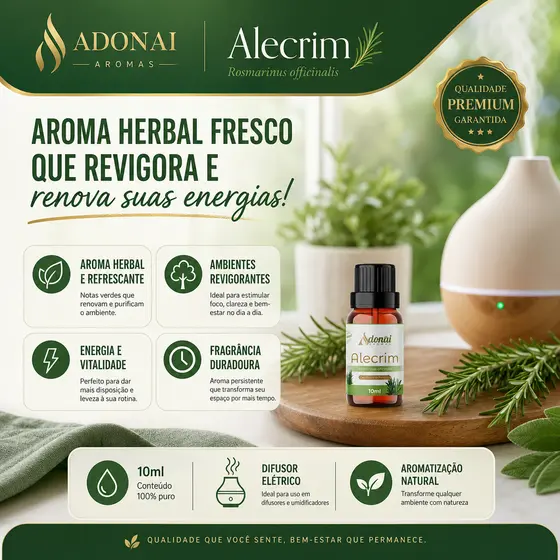 Óleo Essencial Alecrim 10ML Aroma Difusor Elétrico Umidificador Aromatização Energizante Revigorante