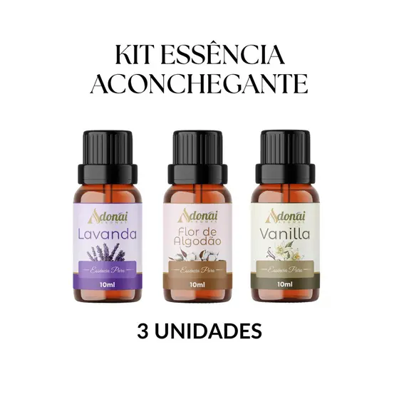 Kit Aconchego 3 Essências Lavanda Vanilla Flor de Algodão 10ml Aroma P/Difusor Elétrico Relaxamento Sono Profundo Adonai