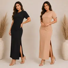 Vestido Longo Feminino 100% Algodão Premium Fio 30.1 Confortável Casual M G GG Preto Nude