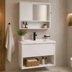 Kit Gabinete Suspenso para Banheiro Pequeno com Espelho | Design Moderno com Nichos