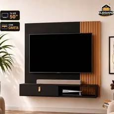 Painel Suspenso Para TV Até 50 Polegadas com Rack e Nicho Moderno, Gaveta – Suporte Sala