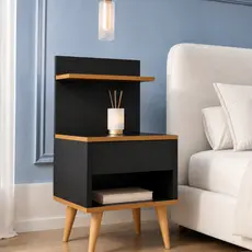 Mesa de Cabeceira Sleep Criado Com Nichos e Pés Palito - Quarto Estilo Moderno