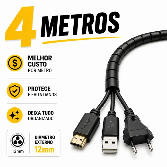 Organizador de Fios e Cabos | Acabe com Cabos Bagunçados | Ideal para Mesa, TV e PC | Fácil de Usar
