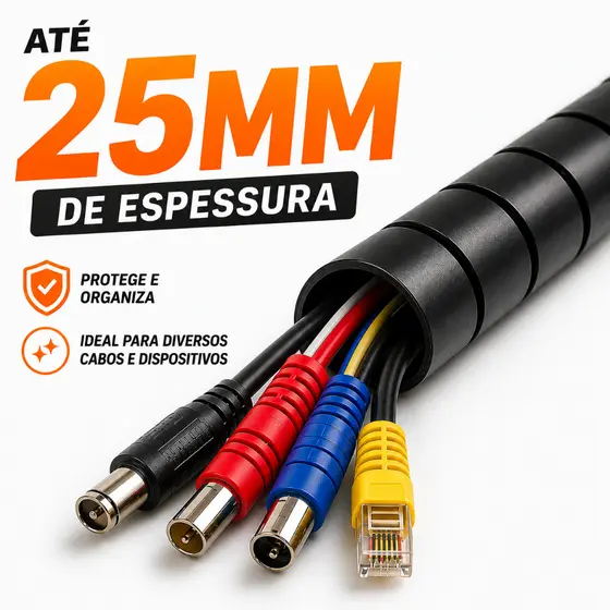 Organizador de Fios e Cabos 1" - 25mm | Acabe com Cabos Bagunçados | Ideal para Mesa, TV e PC