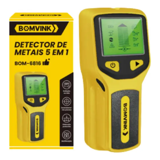 Detector De Metais 5 Em 1 Bomvink Bom-6816 Amarelo E Preto