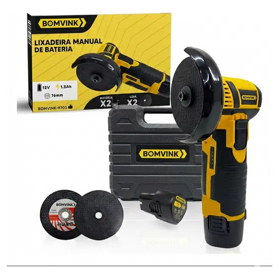 Lixadeira Manual Bateria 1.5ah 76mm Bom-9703 Amarelo