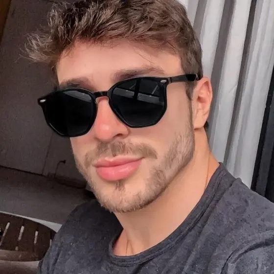 News Óculos de Sol Masculino Quadrado Hex Moldurado em Acetato com Proteção UV400