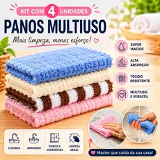 Kit 4 Panos de Microfibra para Limpeza Cozinha Toalha Pia Flanela de Limpeza Sortido Banheiro