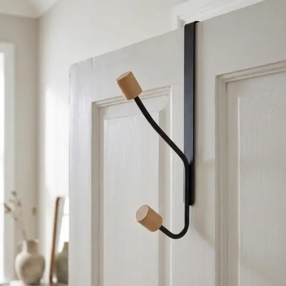 Gancho de Porta Cabideiro Estilo Madeira de Porta Multiuso Encaixe p/ Pendurar Roupas 2 Ganchos