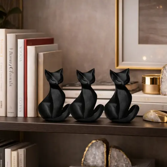 Kit Enfeite Para Sala Escultura Gato Minimalista | Gato Decorativo Moderno | Para sala Moderna | Estatueta decorativa