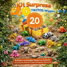 Kit 20 TIKITOS/ Wiggles Bichinhos Articulados Surpresa Infantil Colecionáveis Animais Fidget Brinquedo sensorial