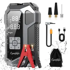 4 em 1 Auxiliar de Partida Portátil 26800mAh com Compressor de Ar, Carregador de Bateria para Carro e Lanterna LED SOS