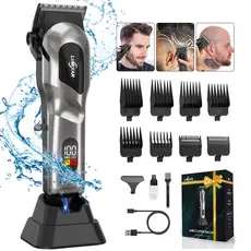 Kit Máquina de Cortar Cabelo e Barba Profissional Sem Fio Lumixar - Tela LED, Zero Folga, 8 Pentes, 7800 RPM
