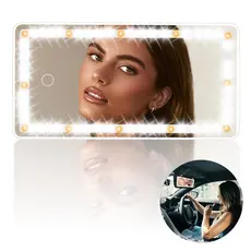 Espelho para Maquiagem Carro LED 3 Luzes Ajustáveis Recarregável USB Touch Universal Visor Solar Portátil