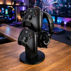 Suporte Controle Xbox e PS5 + Headset | Base Dupla de Mesa Compatível Xbox One, Series S/X e PS5 | P