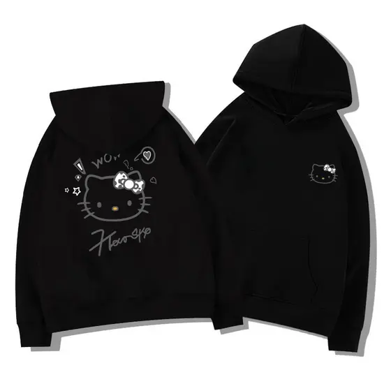 Moletom Hello Kitty Feminino Infantil e Adulto Versátil Doce Estilo Universitário Casaco Flanelado
