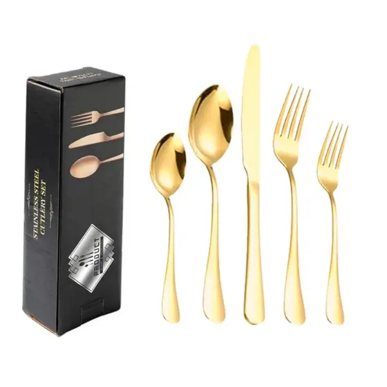 Kit Jogo Talheres Dourado Gourmet 24 Peças Inox Luxo Jantar Mesa Posta