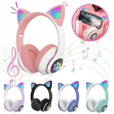 Fone de Ouvido Bluetooth Gatinho Infantil LED Sem Fio Headphone Orelha de Gato Recarregável