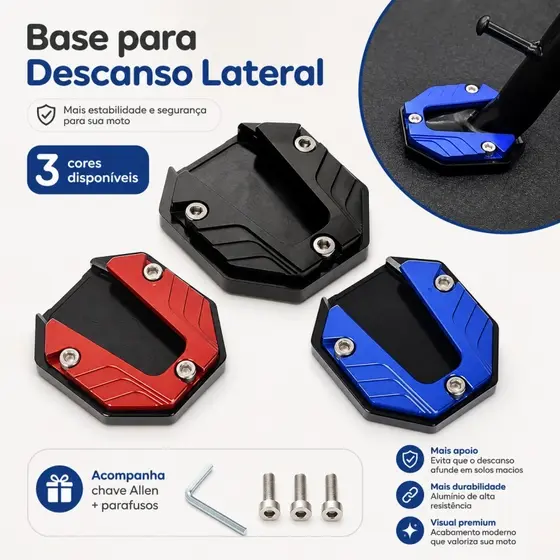 Base Ampliadora Descanso Lateral Moto Scooter Bicicleta Elétrica Alumínio Antiafundamento