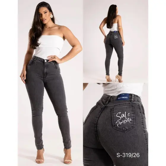 CALÇA JEANS SAL E PIMENTA ORIGINAL CINTURA ALTA COM LYCRA MODELA O BUMBUM REF 319/26