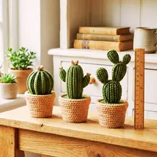 Kit 3 Cactos decoração Efeito Tricô 3D com Vaso | Decoração para Sala Minimalista Escritório envio imediato