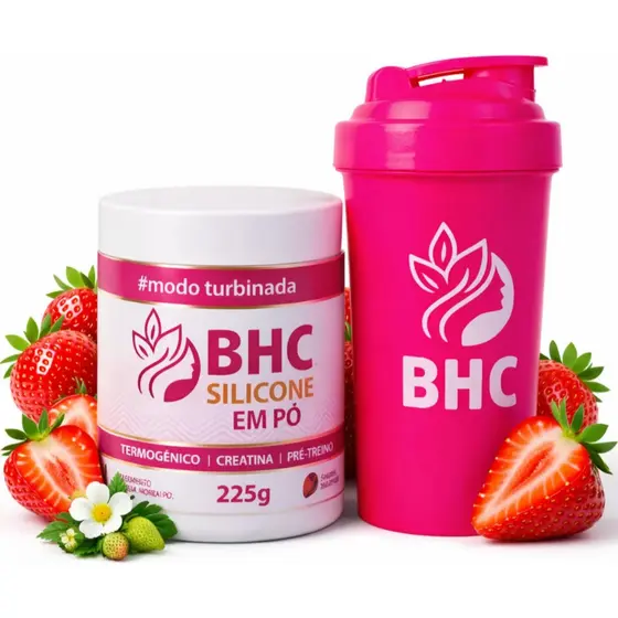 Bhc Silicone Em Pó + Coqueteleira - Creatina E Pré-treino Morango