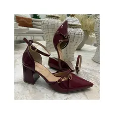 Slingback Scarpin de fivelinha Sapato Feminino De Bico Fino, Salto Grosso 6 CM