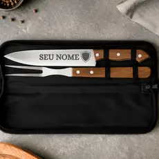 Kit Estojo Churrasco Personalizado Time Nome Faca e Garfo Presente