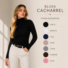 Blusa Cacharrel Feminina Segunda Pele Gola Alta Lã Canelada Manga Longa Inverno Térmica Confortável