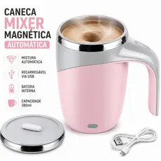 Caneca Mixer Magnética Automática USB 380ml Copo Misturador Elétrico Café Whey Protein Cappuccino