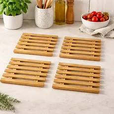 Descanso de Panela de Bambu Mesa Posta Kit Descanso de Panela Eco House Store 4 Peças