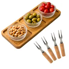 Kit Petisqueira de Bambu Tábua de Frios Mesa Posta Kit Petiscos 3 Peças