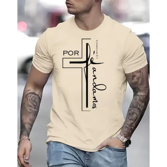 Camiseta T-Shirt 100% Algodão Estampada Fé Cristã Estilo Casual