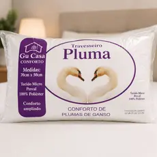 Travesseiro Pluma de Ganso 70x50cm Super Macio Conforto Extra Fibra Siliconada Antialérgico