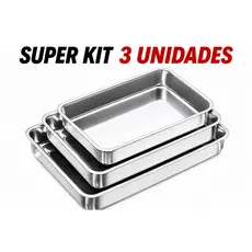 Kit com 3 Assadeiras Formas Para Bolo Retangular Alumínio n1 ao 3