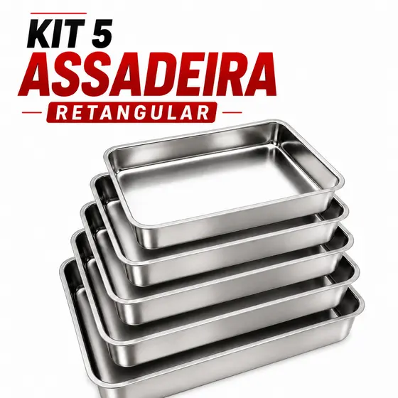 Jogo Kit Forma Assadeira Retangular 5 Peças Alta