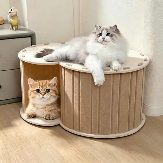 Ninho de Gato em Feltro com Túnel S, Plataforma Extra Grande Desmontável para Diversão e Descanso dos Pets