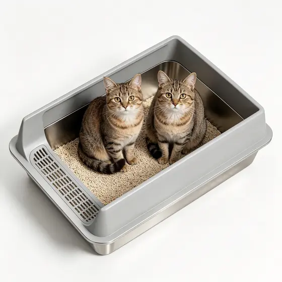 Caixa de Areia Inox para Gato, Borda Alta Anti-Espalhamento, Pedal Coletor, Fácil Limpeza